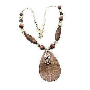 Brighton Womens Necklace Kismet Wood Pendant Silver 16 - 18 Inch Necklace